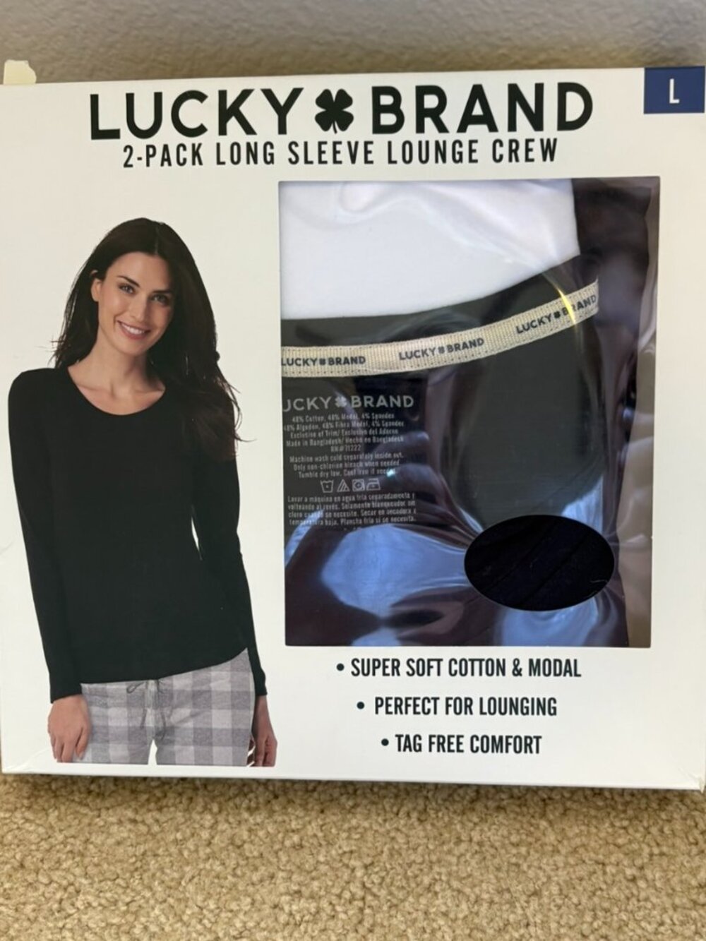 Woman long sleeve lounge crew top (2 in pack). Size L